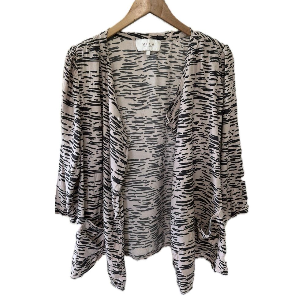 Vila Clothes Animal Print Inspired Quarter Sleeve Square Pockets Open Cardigan L